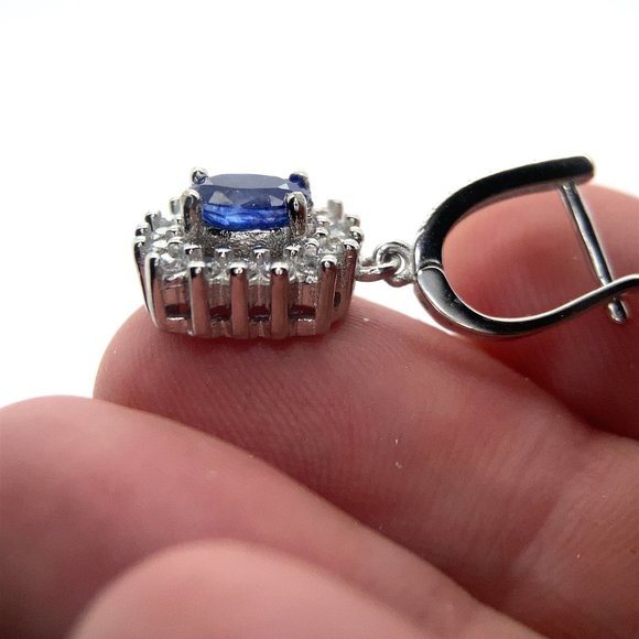 Blue Sapphire 2.35ct Platinum Finish Solid 925 Sterling Silver Earrings - Picture 4 of 8